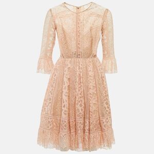 Elie Saab Pink Lace Ruffled Short Dress S